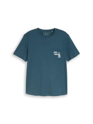 Denim Tom Tailor - T-Shirt mit Brusttasche mit Print tide petrol - Gr. - XL