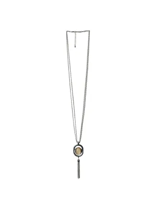 Steuer Modeschmuck Anhänger mit Kette oval mit Quaste mittig Glasstein