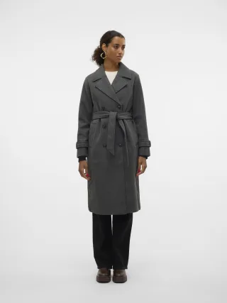 VERO MODA - VMFORTUNEVEGA LONG TRENCHCOAT GA NOOS Dark Grey Melange - Gr. - L