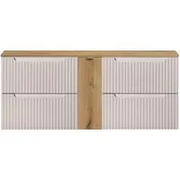 Lomadox Waschbeckenschrank NEWPORT-56-CASHMERE Waschtischunterschrank 140cm, kaschmir & Eiche