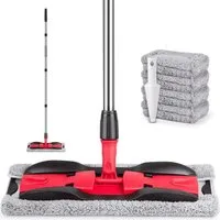 HUGERSTONE Wischmopp Bodenwischer Set mit 150cm langem Teleskopstiel und 4 Mikrofaser-Pads, (360 Grad Drehbar Wischmopp Set), mit Nass und Trocken Wischmop Ersatzbezug, für alle Glatten Böden