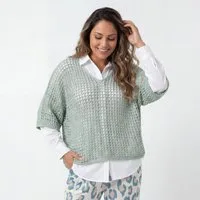 OriginalYou Strickpullover Häkeloberteil Damen Sommer Shirt Lochstrick Oversize Pullover One Size 40-46 (40-42 oversize / 44-46 regular)