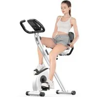 Gywowken Heimtrainer Fahrrad Klappbar für Zuhause, 4-in-1 faltbarer Heimtrainer (LCD-Display, Handpulssensoren, Integrierte Transporträder), mit 8 Stufen verstellbarem Magnetwiderstand, klappbarer Heimtrainer