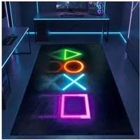 Carpetia Designteppich Gaming Teppich, rechteckig, Höhe: 5 mm, mit grafischen Gaming-Motiven in Neon-Optik