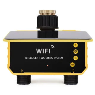 Smart WiFi Solar Irrigation Controller Dual Outlet Automatic Watering Timer Rain Sensor App Remote Control Garden Lawn P