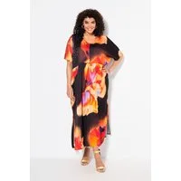 Ulla Popken Cocktailkleid Satin-Kaftan Blüten Ziersteine V-Ausschnitt