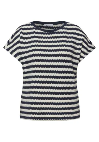 Street One - T-Shirt mit Streifenmuster und Struktur beige/blau - Gr. - 38