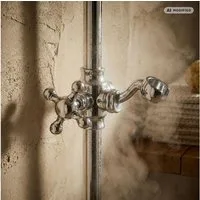 PaulGurkes Duschstange, Retro-Design, massives Messing verchromt, Kugelgelenk
