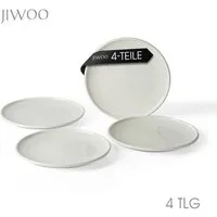 JIWOO Teller 4er Ø25,2 cm, Speiseteller Frühstücksteller Salatteller Dessertteller, (4 St), Hochwertige Plate Keramik Tellerset Weiß Mikrowellen spülmaschinenfest