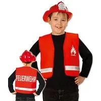 Fries Kostüm Kinder Spielweste Feuerwehr Rot Größe 104 bis 140 Karneval, Mit Feuerwehr Aufdruck