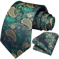 LuxusKollektion Krawatte Krawatte Herren Einstecktuch Paisley Hochzeit Set Grün-3