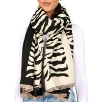 BRUBAKER Schal Cashmirillo Damenschal mit Zebra Muster - 70 x 200 cm - Warm, (1-St. Winterschal mit weichem Kaschmir-Gefühl - Schwarz Weiß), Kuschelig & Oversized - Streifen Damen Schal für Herbst & Winter