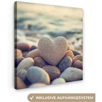 OneMillionCanvasses® Leinwandbild Herz - Steine - Natur - Kieselsteine - Zen - Kieselsteine, Fotodruck (1 St), Wandbild, Deko Schlafzimmer Wohnzimmer Flur 20x20 cm