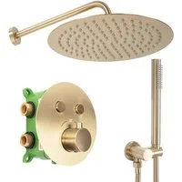 wohnwerk.idee Duschsystem Dusche Unterputz mit Thermostat Regendusche Gold Matt Poliert