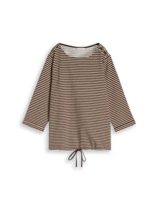 Tom Tailor - Plus Size - Langarmshirt mit Knopf-Details dark brown beige stripe - Gr. - 52