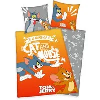 Herding Kinderbettwäsche Tom & Jerry 135x200cm Jagd nach Katz & Maus, Renforcé, 2 teilig, TOM AND JERRY, Orange Anthrazit, Baumwolle