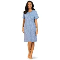 comtessa Nachthemd Comtessa Damen Nachtemd Kurzarm Blau Streifen Blumen (1-tlg) Nachthemd mit Streifen und Blümchen
