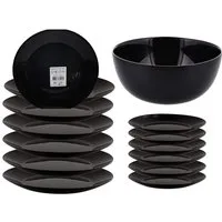 Riyashop Geschirr-Set Opalglas Speiseteller Dessertteller Schale Schwarz 6er Set Schale