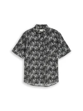 Denim Tom Tailor - Relaxed Fit Kurzarmhemd mit Palmen-Print black white stripy palm print - Gr. - S