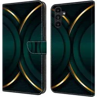 CLM-Tech Handytasche Hülle für Samsung Galaxy A14 5G Tasche aus Kunstleder Klapphülle (goldener Rand Kontur, Samsung Galaxy A14 5G Handyhülle Wallet Flip Case Cover Etui), Standfunktion, Kartenfächer, Magnetverschluss