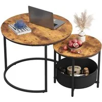 WLIVE Couchtisch Couchtisch 2er‑Satztisch rund mit Stauraum, (Beistelltisch mit Stoffkorb & Metallgestell, Holzoptik, 2er Set), 2 in 1 Verschachtelung