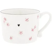 Bastion Collections Cappuccinotasse Rosa Blumenmuster, handbemalte Keramik Kaffeetasse, Landhausstil