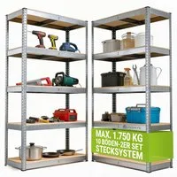 Juskys Schwerlastregal Basic, 2-tlg., Regalsystem mit 10 Einlegeböden, je 175 kg Traglast, Abstände wählbar
