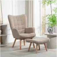 HOMCOM Relaxsessel Ohrensessel mit Hocker, Polstersessel in Cord-Optik (Loungesessel, 2-St., Armlehnstuhl), für Wohnzimmer, Khaki