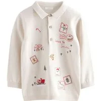 Next Polokragenpullover Strick-Poloshirt mit Weihnachtsstickerei (1-tlg)