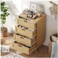 Simurq Schubkastenkommode Kommode mit 4 Schubladen aus Rattan-Optik Stauraumschrank (Set, 1-tlg., für Schlafzimmer, Wohnzimmer und Flur, 55x39.8x95 cm), Cannage-Optik Sideboard Boho-Stil viel Stauraum Naturfarben