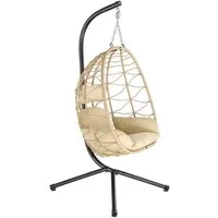 HinHocker Hängesessel Hängesessel mit Gestell, Creme, Hängeschaukel für Indoor und Outdoor (Hängesessel bestehend aus Korb und Gestell, Sitzpolster, Kissen), faltbar