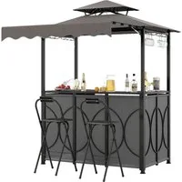 COSTWAY Grillpavillon, 3-teiliges Bar-Set, Gartenpavillon mit 2 Barhockern