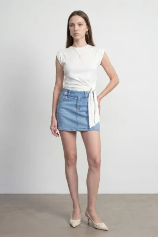 Ärmelloses Damen-Cotton Crew Neck T-Shirt mit Bindedetail
