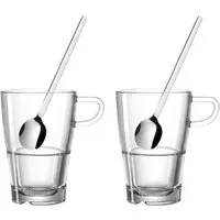 LEONARDO Latte-Macchiato-Glas SENSO, 4-tlg., Edelstahl, Glas, Set bestehend aus 2 Tassen und 2 Löffel