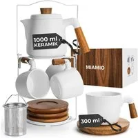 MiaMio Teeservice Teekannen-Set mit Gestell, weiß, Keramik