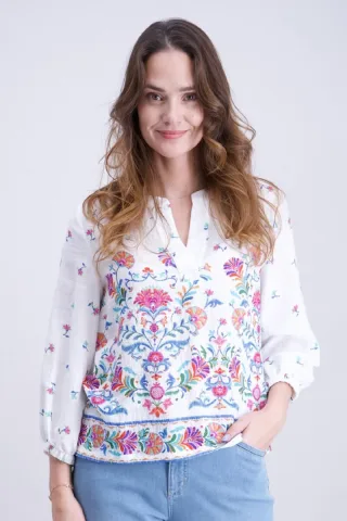 signe nature - Bluse mit Blumenmuster pink/weiß - Gr. - 40