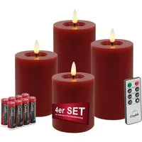 LC Home LED-Kerze Candela Lights LED Kerzen Echtwachs 4erSet mit Fernbedienung Batterien (Komplett-Set), LED Kerzen mit Timerfunktion Fernbedienung Dimmbar