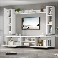 HAUSS SPOLE Wohnzimmer-Set mit Vitrinen,Wohnwand-set Wohnzimmer-Set mit Wandregal&TV-Schrank, (Wohnzimmermöbel-Set, 4-St., TV-Board, Standregal und Wandregal), stehend oder hängend,TV bis 80 Zoll