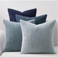 Topfinel Kissenbezüge 4er Set Kordsamt, flauschig Farbverlauf, Gestreift, kissenhüllen 40x40 dekokissen blau sofakissenbezug couchkissen