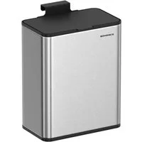 SONGMICS Mülleimer hängend, 8 L, Stahl-Abfalleimer, für Unterschrank Badezimmer, mit Deckel, Haken, an der Schranktür oder Wand, metallisches Silber