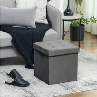 HOMCOM Sitzhocker Sitzhocker mit Stauraum, klappbar, mit Samtoptik, Grau (Fußhocker, 1 St., Sitzwürfel), Polsterhocker mit Samtoptik 38 x 38 x 38 cm Grau