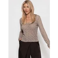 SASSYCLASSY Langarmshirt Spitzenshirt mit V-Ausschnitt für Damen Elegantes Langarmshirt mit floralem Muster in leichter Transparenz