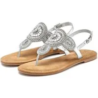 LASCANA Sandalette, Sommerschuh, offener Schuh, Zehentrenner Sandale, Pantolette in Glitzer-Optik und softer Lederinnensohle