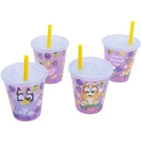 Bluey Becher Kinder Becher Set 4 teilig 285 ml Becher mit Trinkhalm, 4-tlg.