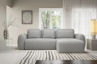 Ecksofa Schlafsofa Sofa GASTON in Stoff Puente Hellgrau Ottomane Rechts