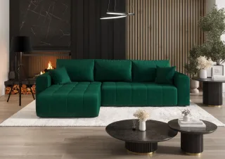 Ecksofa Schlafsofa CAMILA Stoff Monolith Grün Ottomane Links