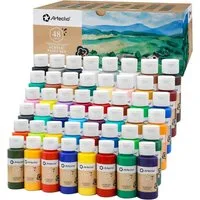 Artecho Acrylfarbe Set - 18 / 24 /48 wasserfeste Farben, je 59 ml mit Klappverschluss, für Papier, Ton, Holz, Stein – zum Reisen, Malen & Freude verschenken