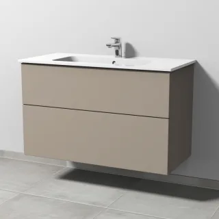Sanipa 3way Waschtischunterbau zu Duravit ME by Starck Waschtisch mit 2 Auszügen, Sandgrau-Matt SF72667