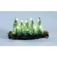 Spetebo Dekoobjekt LED Deko Wald - 25 x 14 cm - warm weiß beleuchtet, Kleine Tannen mit Schnee auf Holz