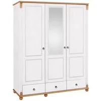 OTTO home Kleiderschrank Tessin, Dretürenschrank, 3-türig (B/H/T ca. 152/191/59 cm) Breite 152 cm, Kiefer massiv, mit Spiegel und 3 Schubladen